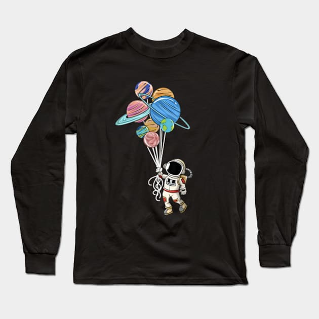 Astronaut Holding Planet Balloons Long Sleeve T-Shirt by YASSIN DESIGNER